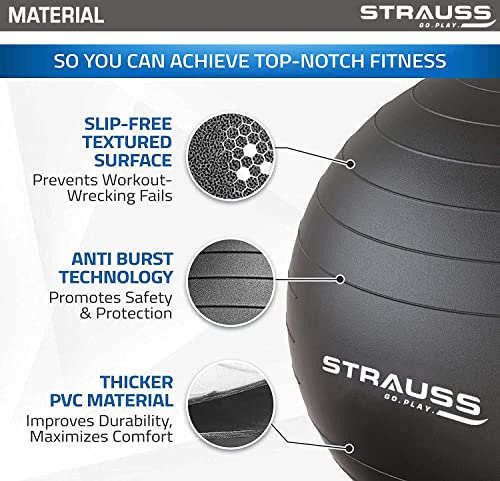 Strauss Rubber Anti-Burst Gym Ball, Round Shape 55cm, (Black)