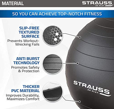 Image of Strauss Rubber Anti-Burst Gym Ball, Round Shape 55cm, (Black)