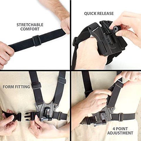 Image of TECHONTO Adjustable Chest Harness Belt Strap Mount Light Weight 3 Points Elastic Compatible with Gopro Hero 8/7/6,SJCAM, Yi, DJI Osmo Action & Other Action Cameras (Black)