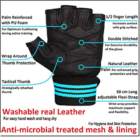 Image of X TRIM X Macho Unisex Professional Wrist Wrap Support Real Leather Tactical Thumb Stretch Back Weightlifting Gym Gloves for Palm and Wrist Protection (Large)