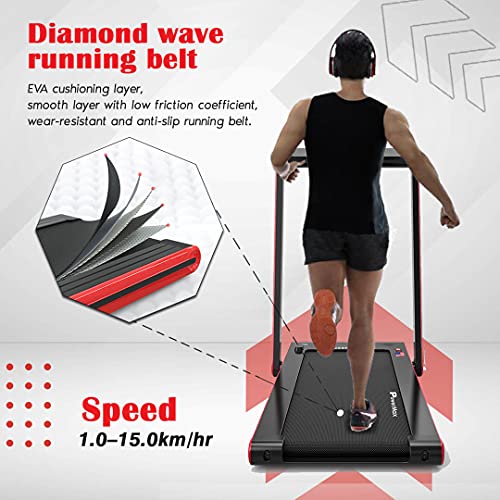 PowerMax Fitness JogPad-2 (4.0HP Peak) DC Motor Motorized Touch Screen LED Dual Display Treadmill with Bluetooth Speaker, Compact Foldable and Remote Control