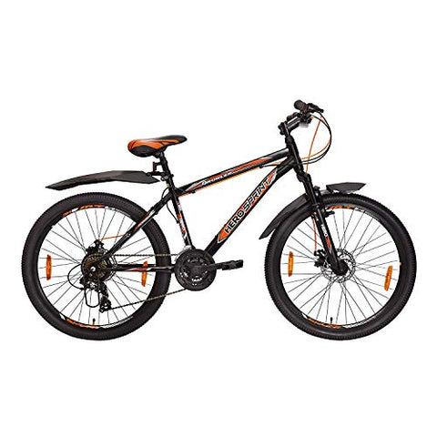 Image of Hero Sprint Growler 26T 21 Speed with Dual Disc for Men (Color: Black/Orange), Mountain Bike, Frame Size: 17 Inches