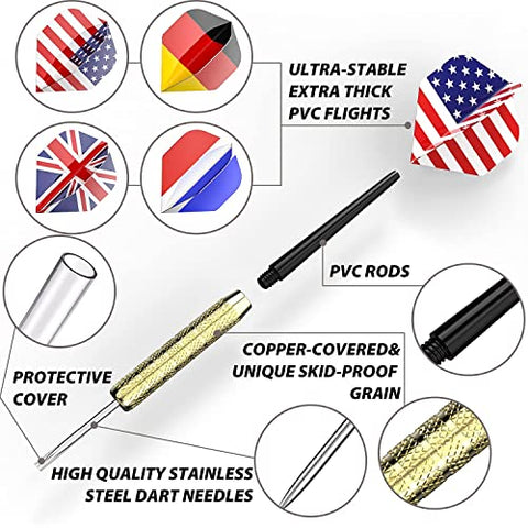 Image of Ohuhu 4 Styles National Flag Flights Stainless Steel Needle Tip Dart with Extra PVC Dart Rods (Multicolour) - 12 Pack
