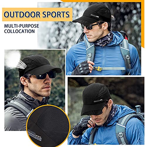 Image of FSFTTRAD Hat for Men Woman Sports Cap Sun Hat Quick Drying Soft Polyester Fiber Adjustable for Unisex (Adjustable 52-60 cm) (Black)