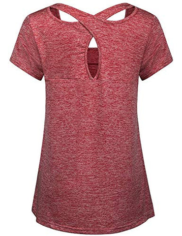 Image of Yoga Outfit Women,Cucuchy Fitness Workout Tops Casual Cool Running Shirt Short Sleeve Breathable Training Exercise Sport Wear Petite Flowy Softball Golf Volleyball Base Layer Active Gym Tshirts Red M