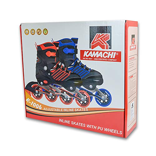Kamachi K-1006 Adjustable Aluminium Body Inline Skates (Blue, Large)