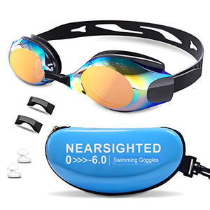 DEFUNX Shortsighted Swimming Goggles,UV Protection Swim Goggles with Prescription Lenses Leak-Proof Anti-Fog Myopia Goggles