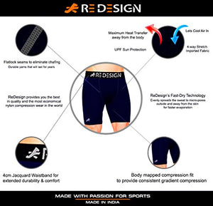 ReDesign Apparels Printed Compression Men's Nylon Shorts Tights Skins (Medium, Navy Blue)
