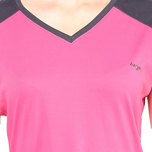 berge' Ladies Polyester Dry Fit Western Shirts & Tshirts for Women, Quick Drying & Breathable Fabric, Gym Wear Tees & Workout Tops (Pink Colour)
