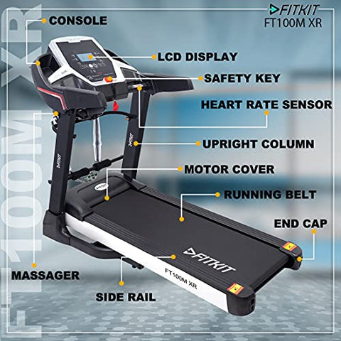 Image of Fitkit XR Series 3.25HP Peak DC-Motorized Treadmill with Free At Home Installation - Black