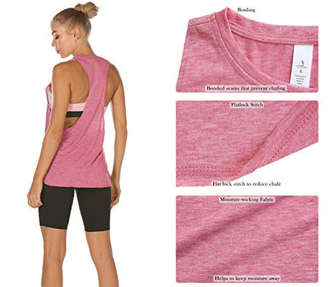 Image of icyzone Yoga Tops Activewear Workout Clothes Sports Racerback Tank Tops for Women (M, Army/Charcoal/Pink)