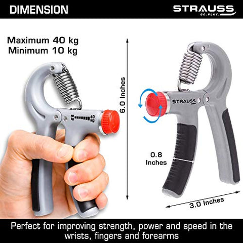 Image of Strauss Adjustable Hand Grip Strengthener, (Grey/Black)