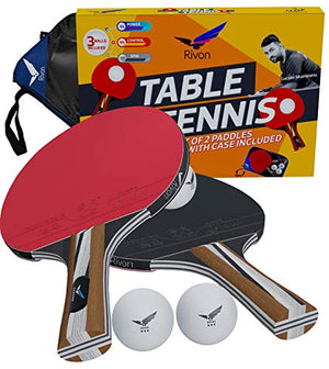 Rivon Table Tennis Paddle - Ping Pong Racket Set - 2 Paddles with 3 Balls and Travel Case - ITTF Approved Rubber - Endorsed by Celebrity Player