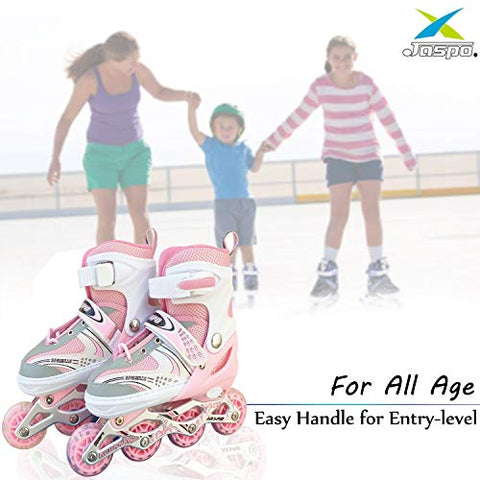 Image of Jaspo Sparkle Adjustable Inline Skates with Front Light up Wheels Beginner Skates Fun Illuminating Roller Skates for Kids Boys and Girls.