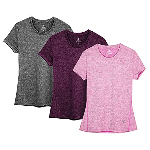 Image of icyzone Workout Running Tshirts for Women - Fitness Athletic Yoga Tops Exercise Gym Shirts (Pack of 3) (M, Charcoal/Red Bud/Pink)