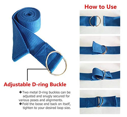 Image of Footmate Yoga Strap with Adjustable D-Ring Buckle, Yoga Props - for Safe & Perfect Yoga Posture, Durable Polyester cotton Yoga Belt for Mens and Womens – 2 Pair (Length : 8 feet, width: 1.5 inch)