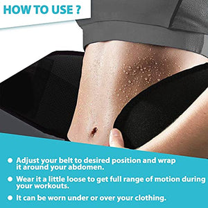 Fit Mammal Sweat Slim Belt for Men and Women - 1 Year Warranty - Waist Trainer Abs Sauna Belt - New and Improved Black