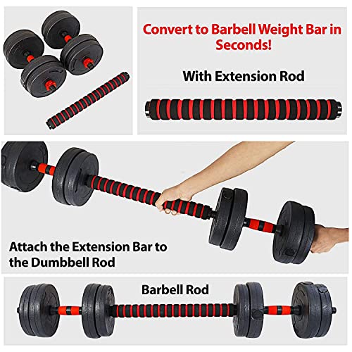KAKSS Adjustable Dumbbell Set PVC Dumbbell and Rod Set for Home Gym Workout with Extension Barbell Rod (20KG(2.5kg*4pc/5kg*2pc)