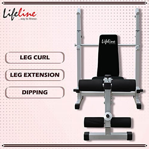 Image of Lifeline Fitness LB-305 Strength Multi-Purpose Adjustable Bench Flat, Incline Decline Bench with Leg Curl & Leg Extension Full Body Workout for Men at Home,