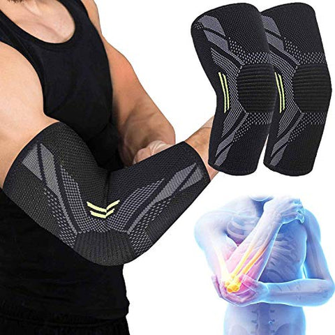 Image of Serveuttam® Elbow Support for Gym (1 Pair) - Elbow Brace for Men Women Workout | Elbow Compression Sleeves for Tendonitis Pain Relief, Tennis, Volleyball, Cricket - Elbow Pain (Robotic, M)