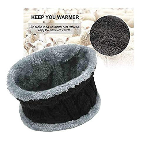 Image of HOSVIN Winter Knit Beanie Woolen Cap Hat Woolen Neck Warmer Scarf Set for Men & Women - Black