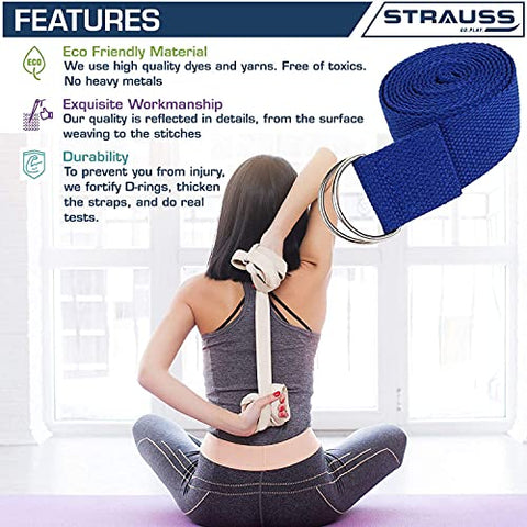 Image of Strauss Yoga Block Pair, (Blue/Grey) With Yoga Belt