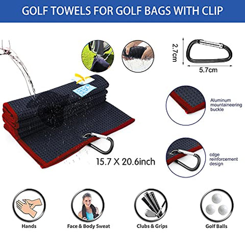 Image of YK Golf Groove Cleaning Tool Set - Microfiber Waffle Pattern Golf Towel | Retractable Club Groove Cleaner Brush | Foldable Divot Tool with Magnetic Ball Marker