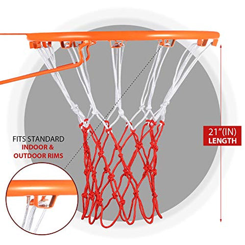 Image of Syhood Basketball Net Hoop Net for All Weather, Fits Standard Indoor or Outdoor Basketball Hoop, 12 Loop (5 Knots, White Red)