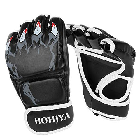 Image of HOHJYA MMA Gloves, Half-Finger Boxing Fight Gloves MMA Mitts with Men Women Knuckle Adjustable Wrist Band Protection UFC Gloves for Sanda Sparring Punching Bag Training