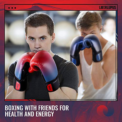 Image of Liberlupus Youth Boxing Gloves for 10-18, Teens Boxing Gloves with Gradients, 2 Sizes, Teenagers Junior Kids Boxing Gloves for Punching Bag, Kickboxing, Muay Thai, MMA (Red Blue, 8 oz)