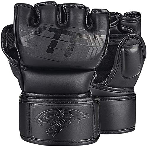 ZTTY MMA Gloves Martial Arts Training Sparring Punching Bag Gloves for The Kickboxing with Microfiber Leather (Black-P, L-XL)