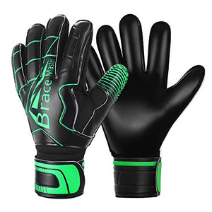 Goalie Gloves with Fingersaves, Black 3+3MM Latex Soccer Gloves Goalkeeper Glove for Youth Kids Adult(Black-Green 10)