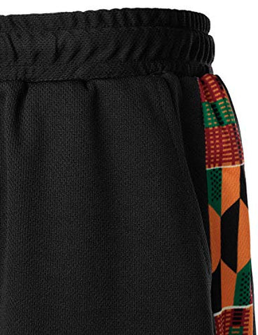 Image of LucMatton Men's African Kente Printed T-Shirt and Shorts Set Sports Mesh Tracksuit Dashiki OutfitsBlack Small