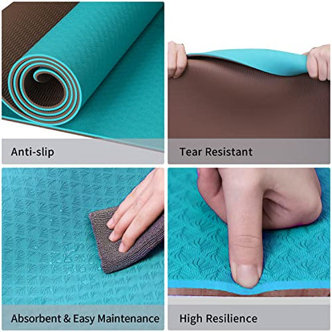 Image of PROIRON TPE Yoga Mat 1830×660×6 mm(Cyan/Brown), Yoga Mat Extra Wide, Non Slip Large Exercise Mat Pilates Mat with Carry Strap for Fitness Home Gym TPE Eco Friendly Yoga Mat