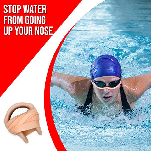 Image of Splaqua Swimming Nose Clip with String - Comfortable Soft Latex Plugs for Kids and Adults - Neutral Beige (Two Pack)