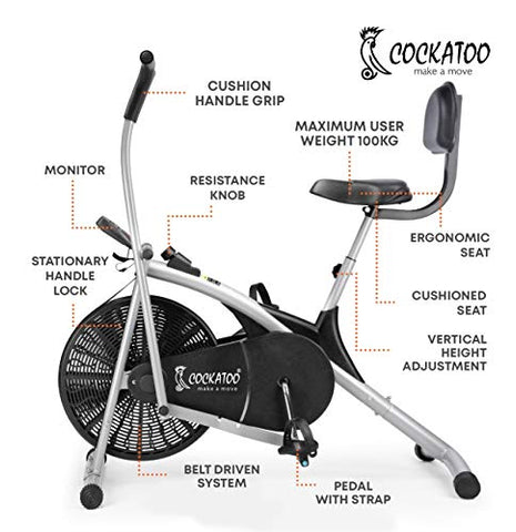 Image of Cockatoo AB06WBC Steel Exercise Bike with Moving Handle, Back Support and Adjustable Cushioned seat(DIY, DO It Yourself Installation)