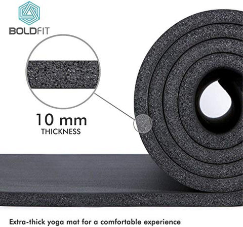Image of Boldfit Yoga Mat for Men and Women NBR Material with Carrying Strap, 1/2 Inch (10mm) Mats for Workout Yoga Fitness Pilates and Floor Exercises, High-Density Anti-Tear Non-Slip Extra-Cushion