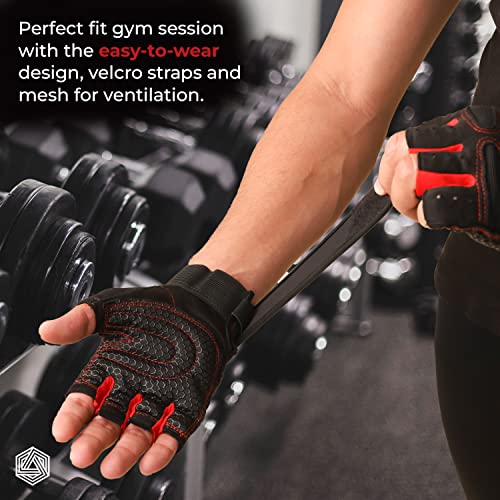 Boldfit Gym Gloves for Men with Wrist Support Accessories Gym Gloves for Women for Weightlifting Gloves for Gym Workout for Training, Exercise, Cycling Gloves for Women Sports Gloves- Red - Large