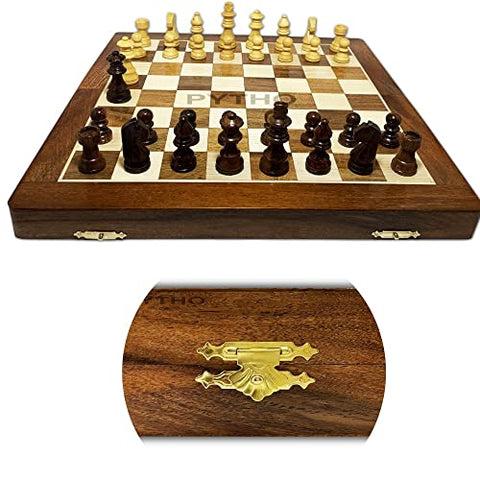 Image of Pytho Handmade Wooden Chess Set with Magnatic Board and Hand Carved Chess Pieces (12 Inches) Pack Of 1, Multicolor