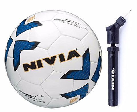 Image of Nivia latex Shining Star Football Combo (Nivia Shining Star Football, Size 5 White + Nivia Double Action Ball Air Pump)