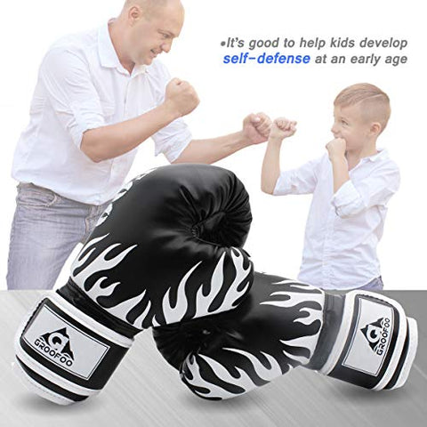 Image of Boxing Gloves 8oz Punching Gloves for Youth Adults Traning Gloves for Punching Bag Kickboxing Sparring Muay Thai MMA Fight Gloves - Black