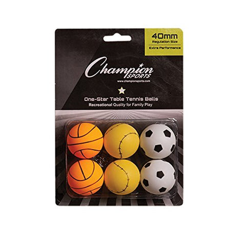 Image of Champion Sports 1 Star Table Tennis Ball Pack - Sport Theme Ping Pong Balls, Set of 6, with 40mm Seamless Design - Recreation Table Tennis Equipment, Accessories