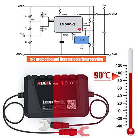 Image of Battery Monitor ANCEL BM300 Bluetooth Voltmeter for All 12 Volts Solar Power Systems/RVs/Motorcycles/Boats/Cars/Trucks with Automotive Charging Cranking System Test with Alarm