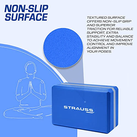 Image of Strauss Yoga Block Pair, (Blue/Grey) With Yoga Belt