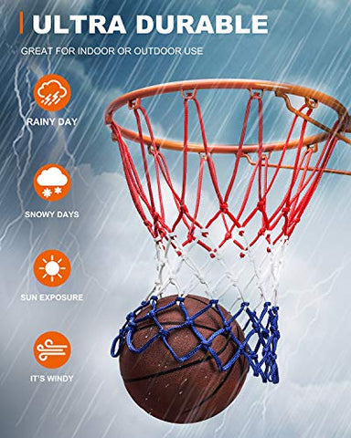 Image of U/A Basketball Net Replacement Heavy Duty, 2020 Official Professional Quality, Fits Outdoor Indoor Standard Rim, All Weather Anti Whip -12 Loops (Red White Blue)