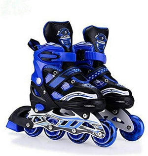 Toy Arena Inline Skates with PU Flashing Wheel Aluminum Body in-Line Skates with Adjustable Length for Age 10-16 Years (Blue)