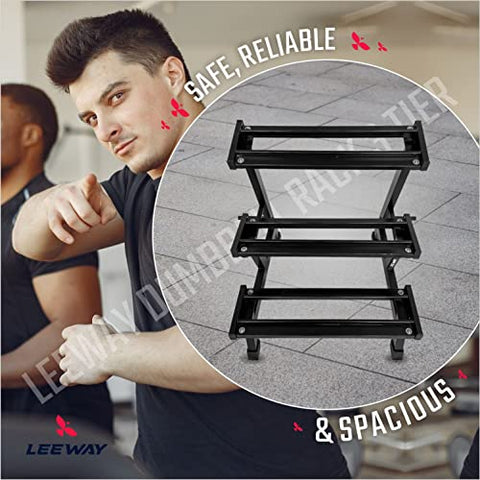 Image of National Bodyline Leeway 3-Tier Dumbbell Weight Rack Storage Stand| Dumbbell Stand & Standard Weight Multilevel Weight Storage Organizer For Home Gym| Dumbbell Rack| Weight Stand, Black (3-Tier Dumbbell Rack)