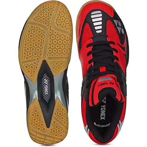 Yonex Tru-Cushion XII Non Marking Badminton Court Shoes, Black/Red/Silver - 8 UK