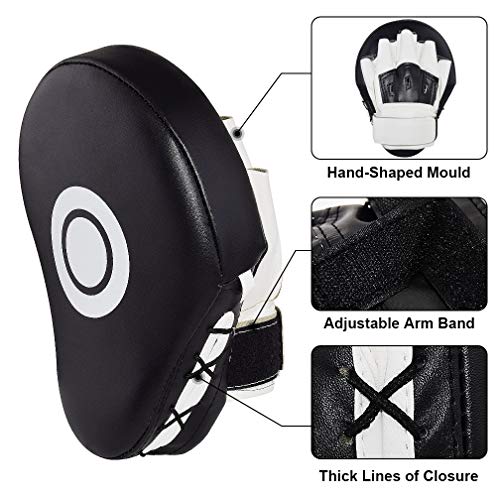 TLBTEK 2PCS Black Curved Punching Mitts Boxing Pads Hand Target Boxing Pads Gloves Training Focus Pads Kickboxing Muay Thai MMA Martial Art UFC Punch Mitts for Kids,Men & Women