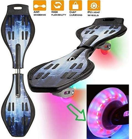 Image of Tec Tavakkal® Wave Board, Skate Board 31 x 8 Inch with Carry Bag LED Flash Colourful Lights on Wheels Upto 100 KG - Blue